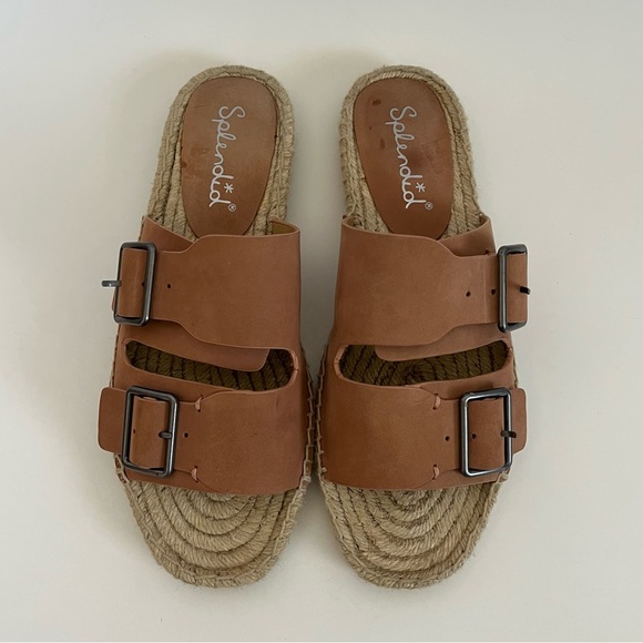 Splendid Blake Buckle Strap Leather Espadrille Slip On Sandals Anthropologie 8.5 - Picture 7 of 10